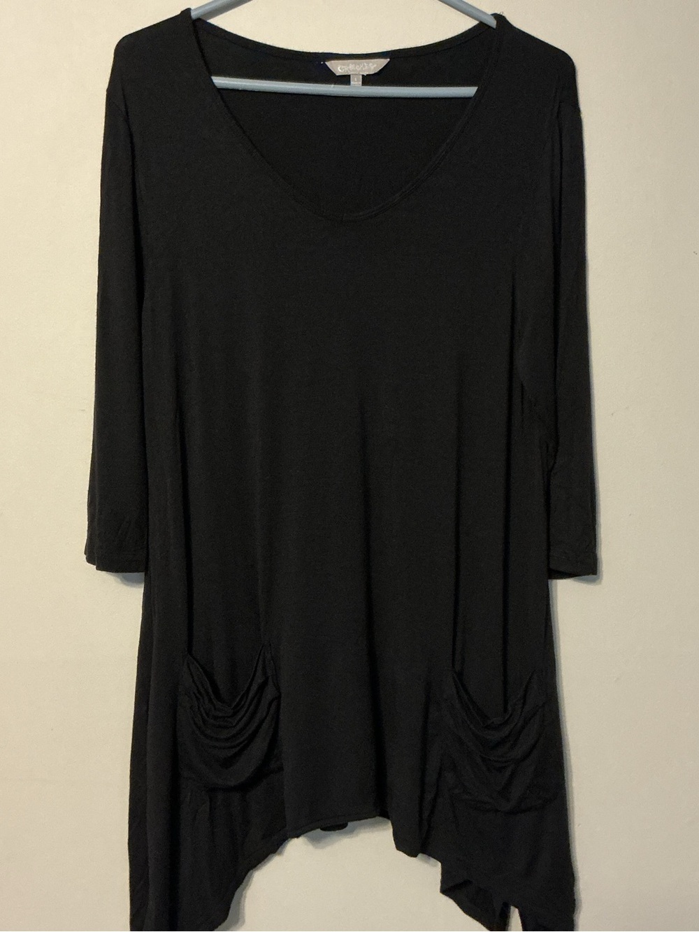 Cachet Black Scoop-Neck Tunic with Draped Pockets